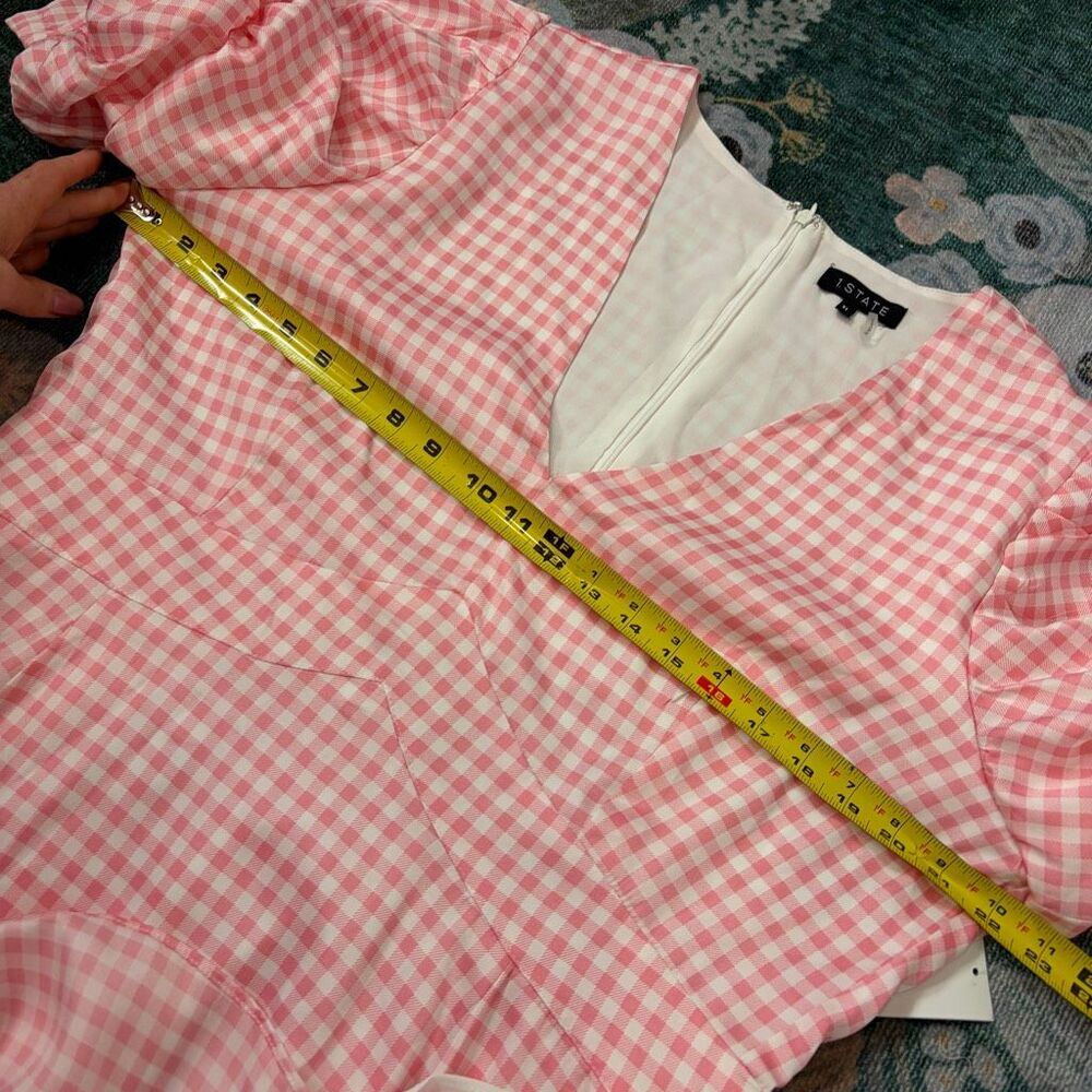 NWT 1.state Sunshine Times Mini Dress Womens XL Rose Pink Gingham Puff Sleeve - Picture 8 of 14